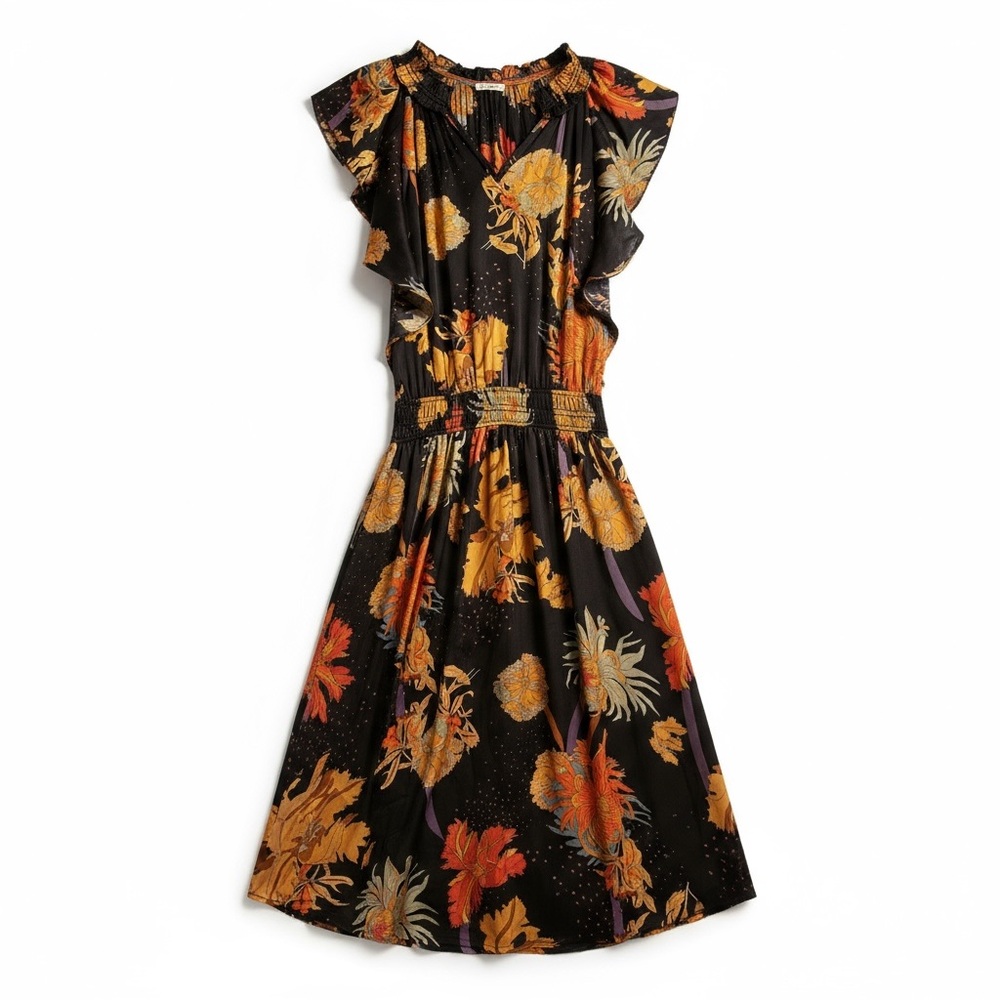 Anthropologie Smocked Floral Off Shoulder Tiered Midi Dress Size‎ S